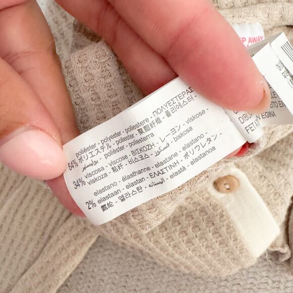 Zara Tan + White Waffle Knit Button Detail Bell Short Sleeve Romper - 2 to 3 - Picture 7 of 10